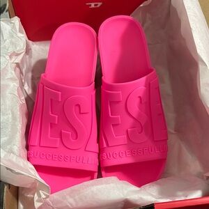 Diesel Pink Slippers with Chunky Design and Comfort Footbed